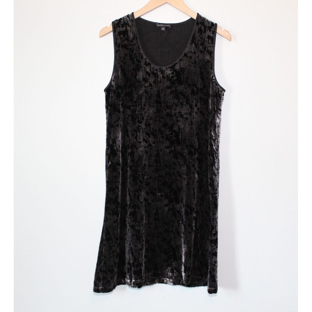 Eileen Fisher Sleeveless Crushed Velvet Dress Black Grunge Witchy Whimsigoth XS - Picture 2 of 12